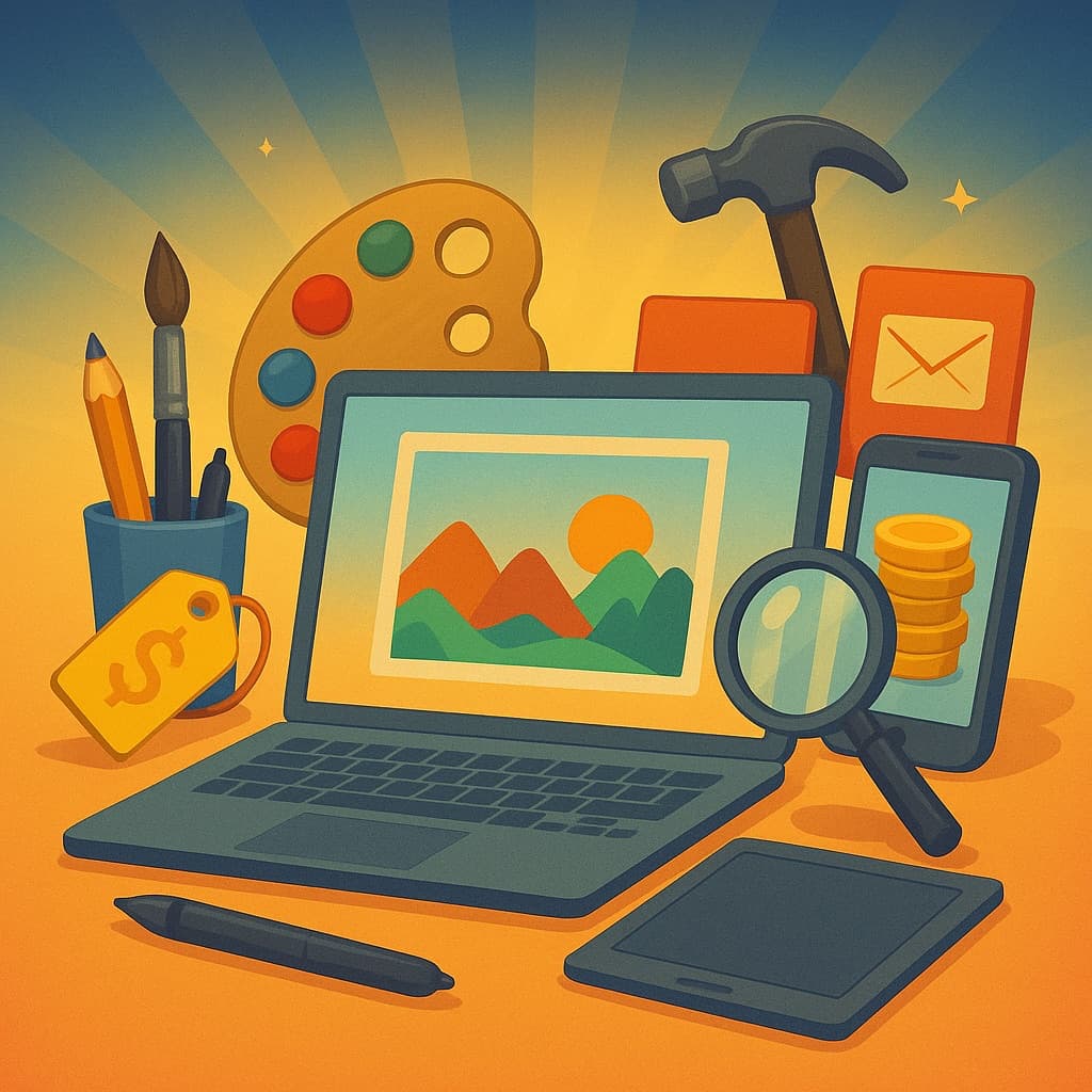 A vibrant image of 10 Essential Tools Every Artist Needs to Sell Online (2025)