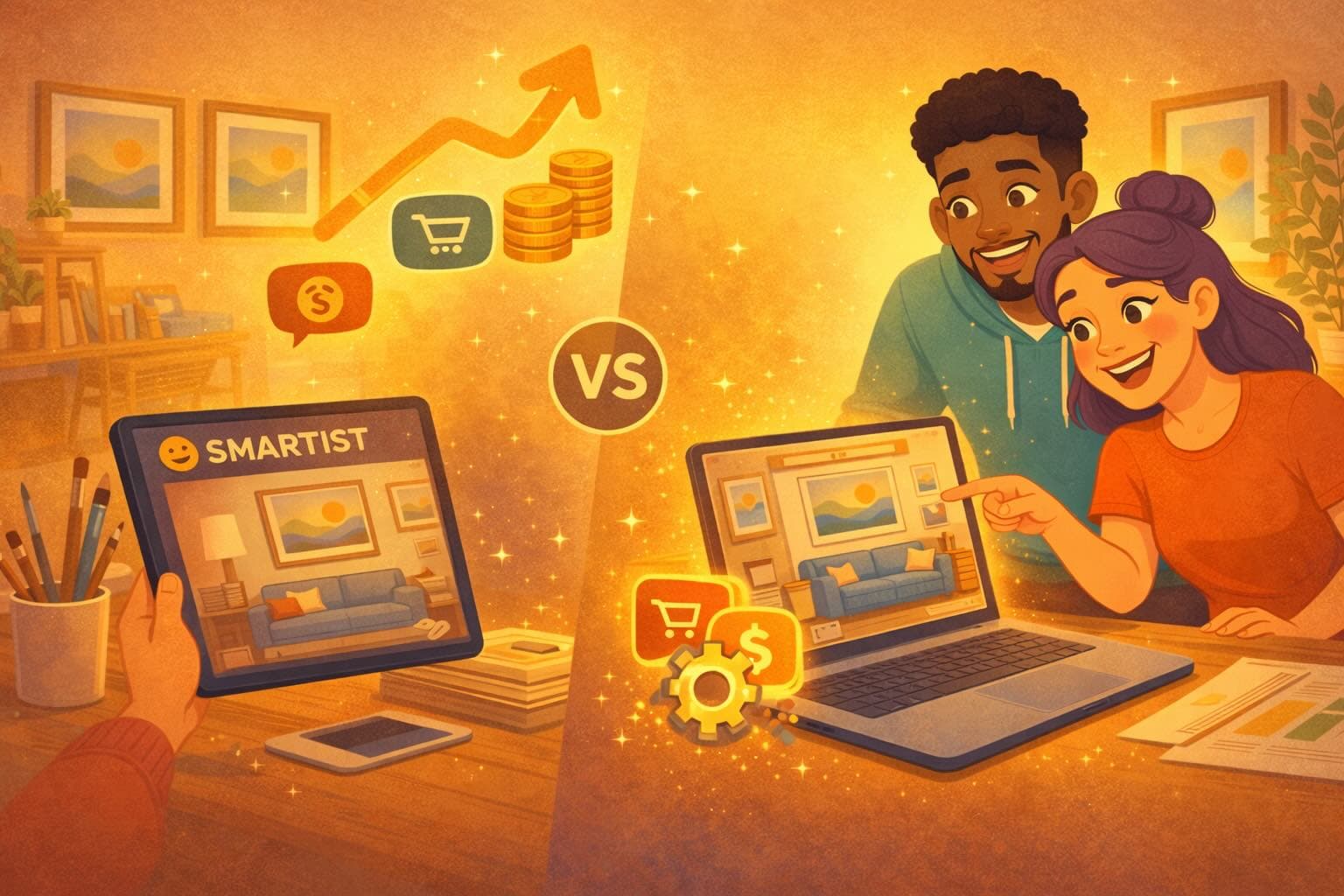 Smartist alternative MOCKLIO showing room mockup and video reel side by side