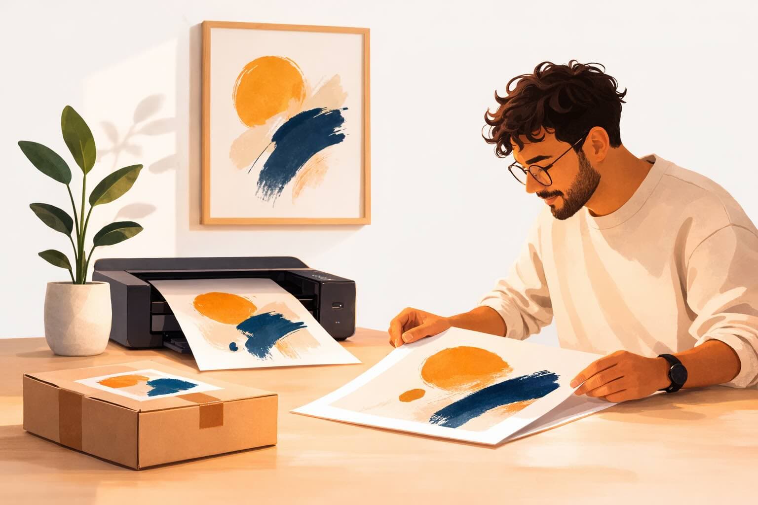 Print on demand for artists, wall art mockup in a styled living room