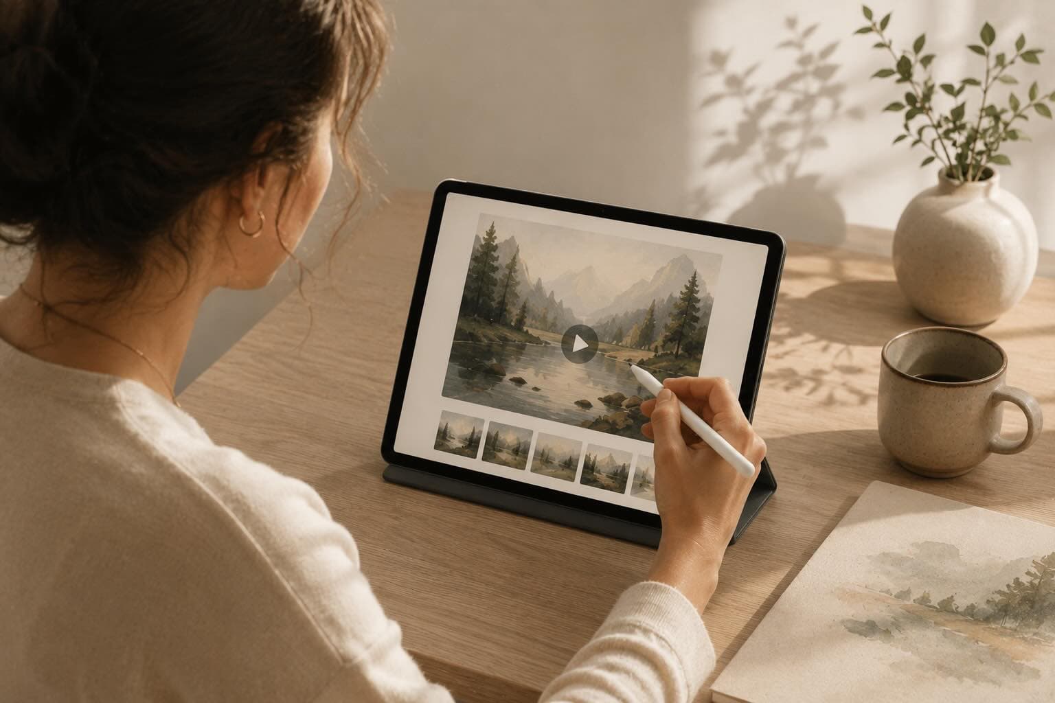 Etsy art listing with cinematic room mockup video slot filled