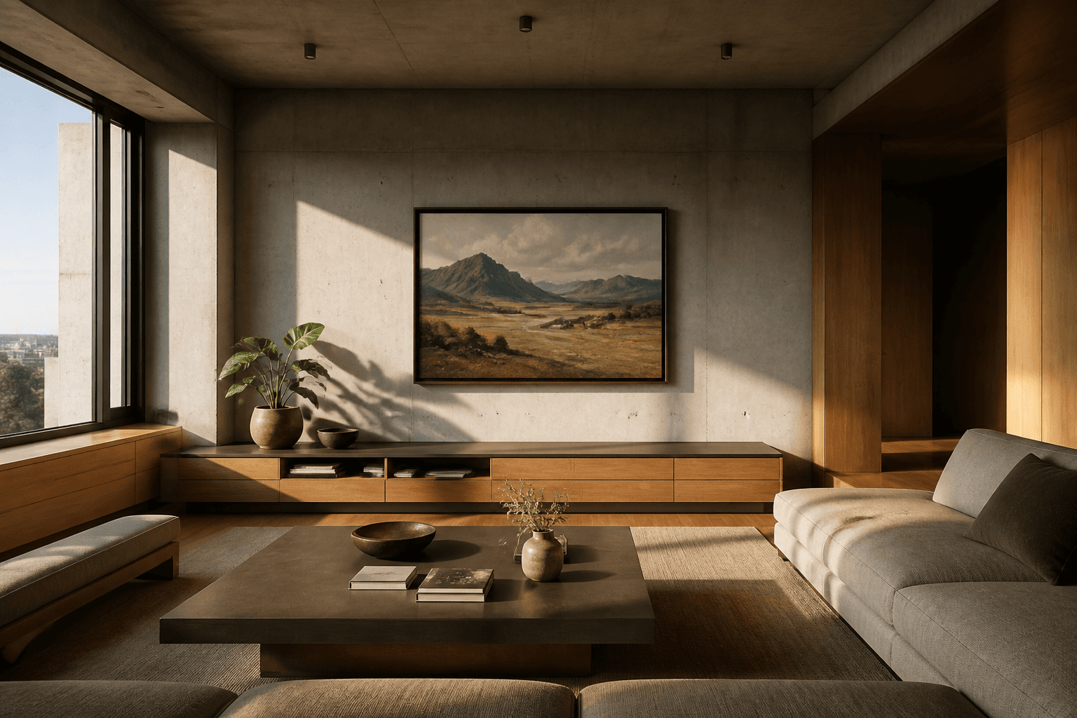 MOCKLIO original screenshot 2026: cinematic art reel still of a framed painting in a contemporary living room