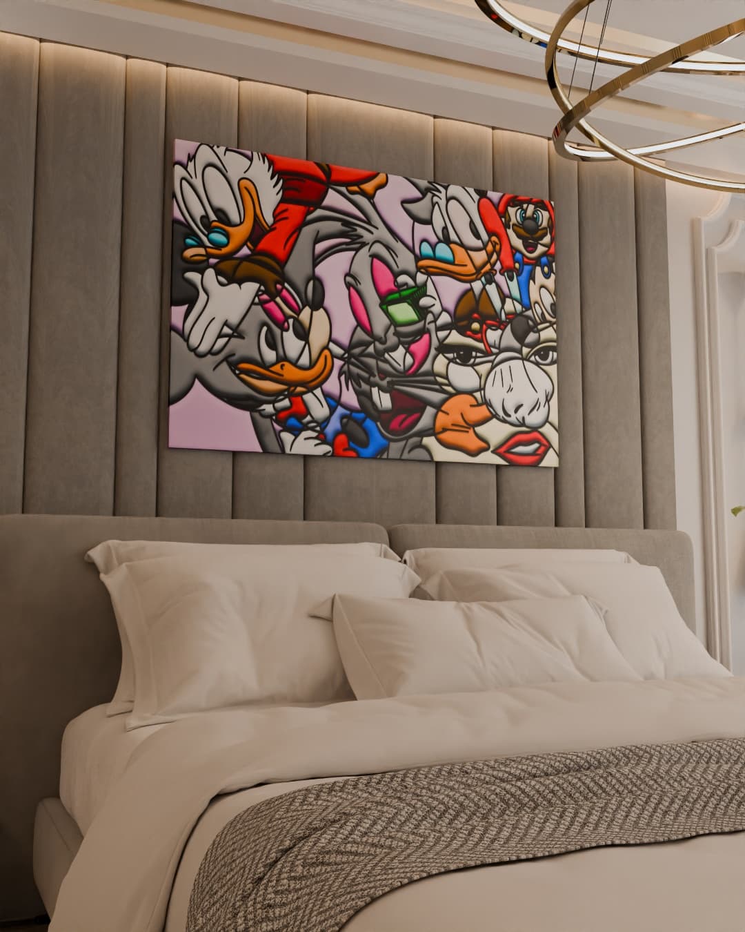 Art in a modern bedroom, MOCKLIO room mockup example
