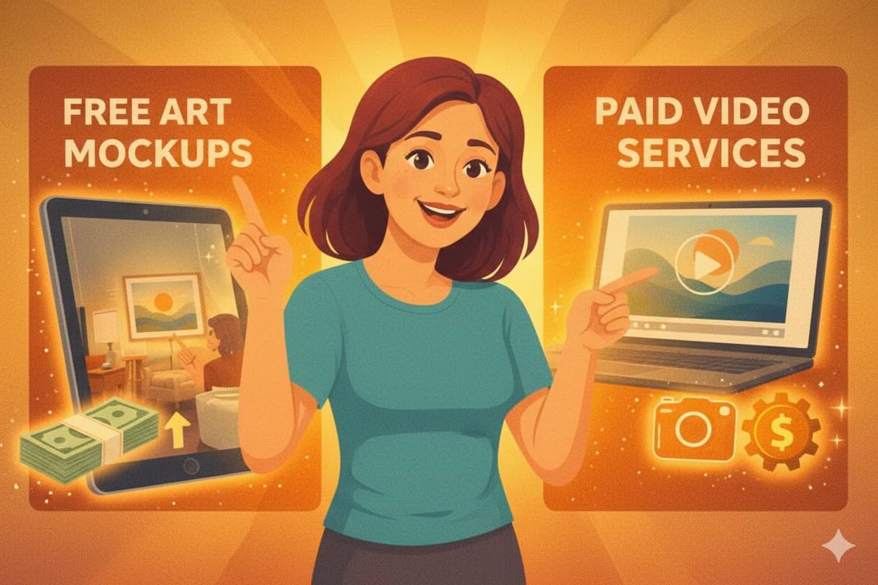 Free still art mockups versus paid cinematic video credits for artists