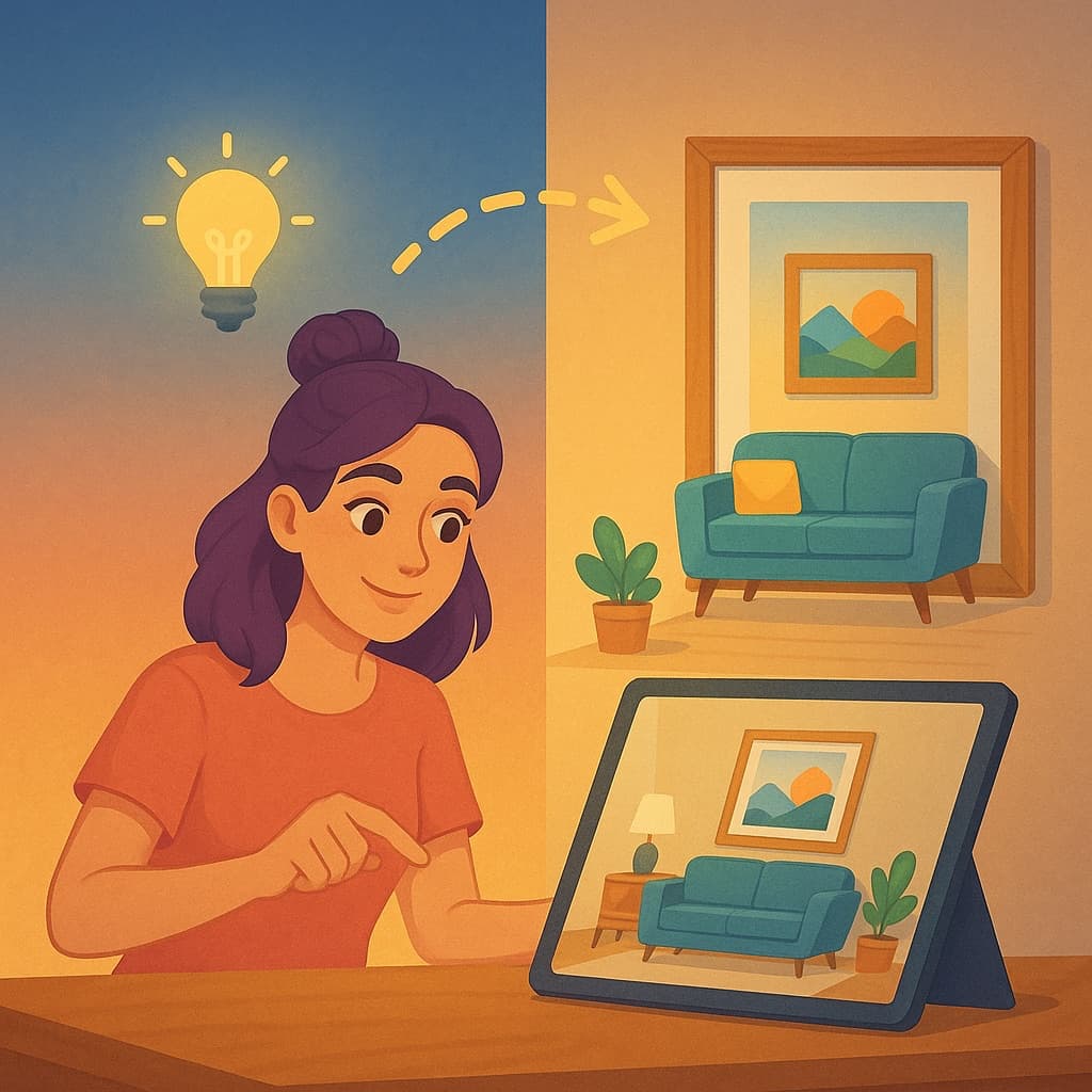 Painting hung in a realistic living room mockup with correct wall scale and soft daylight
