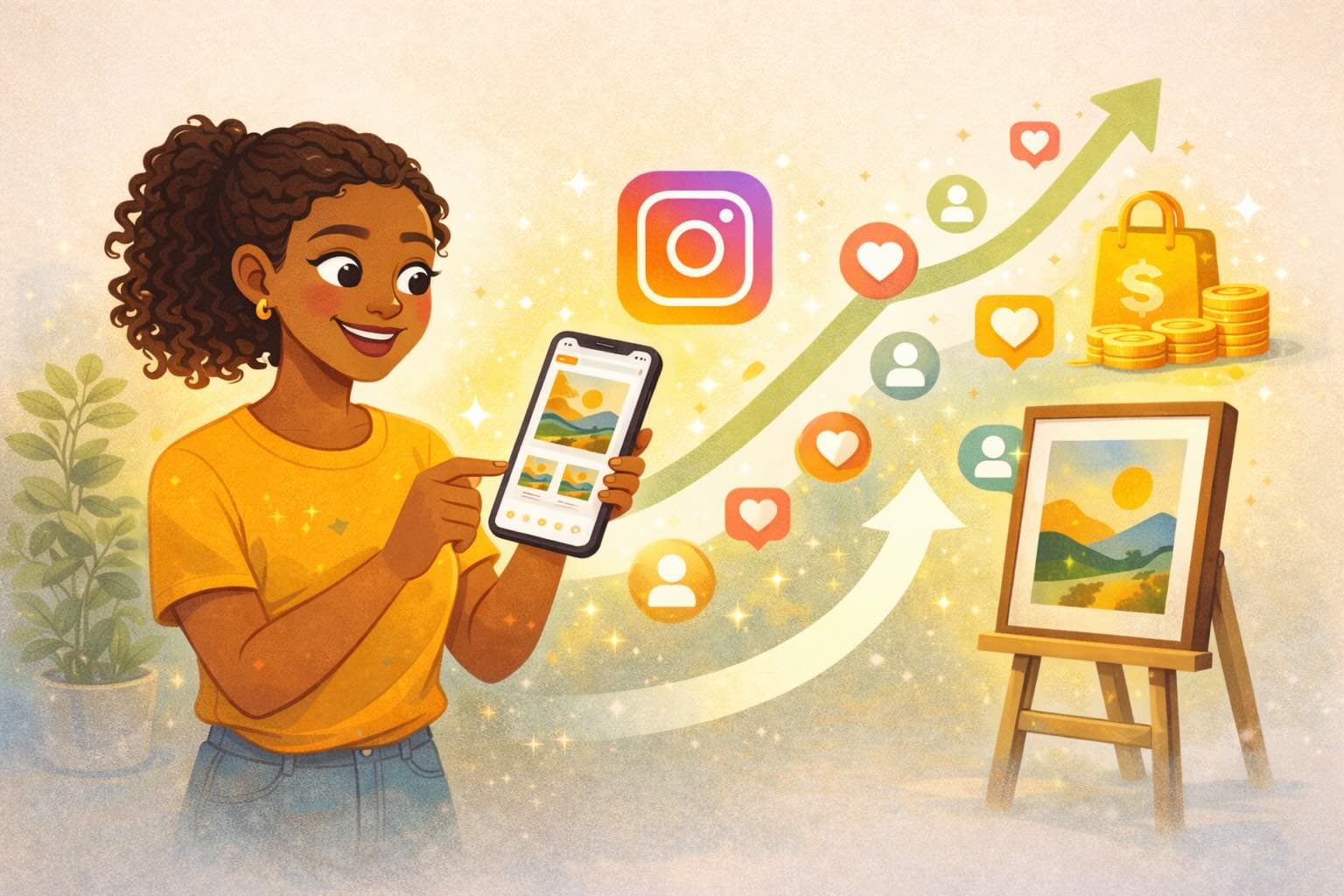 artist using Instagram to sell artwork online with mockup and reel