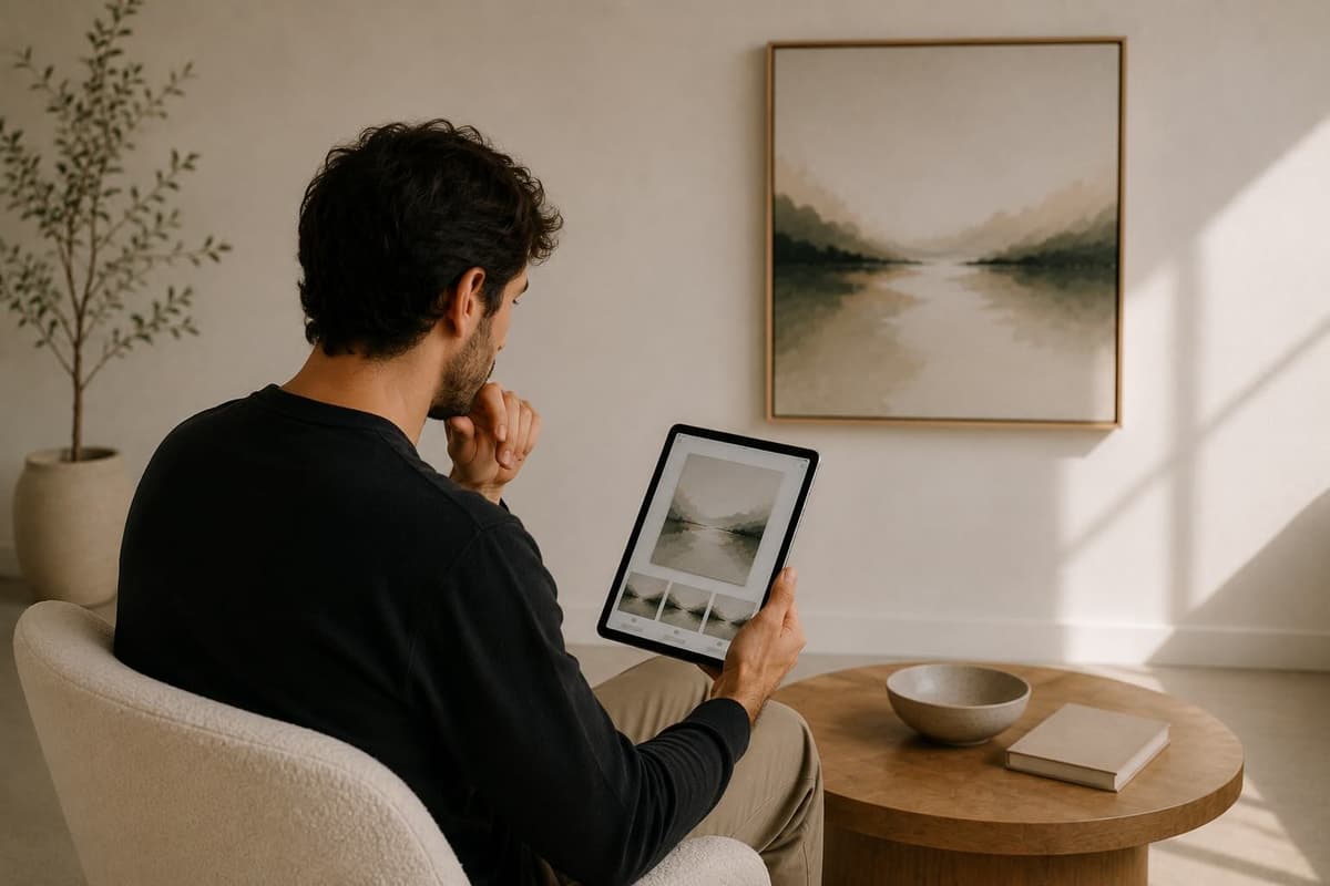 How collectors decide to buy art online with room mockups and cinematic presentation