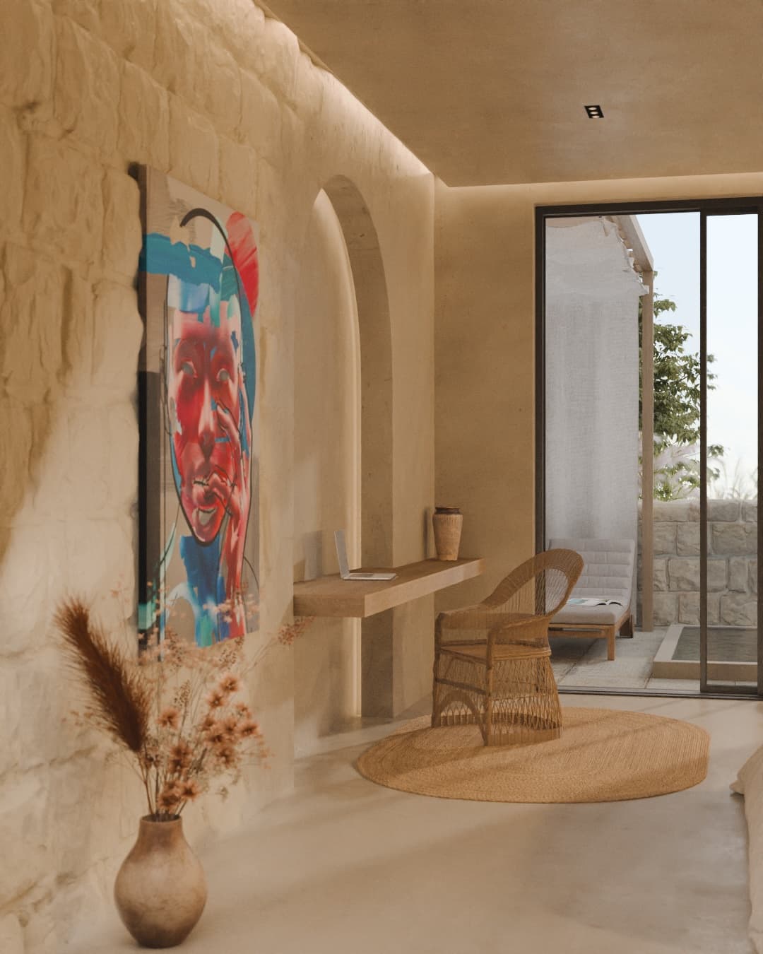 Cinematic art video scene — luxury fireplace gallery interior