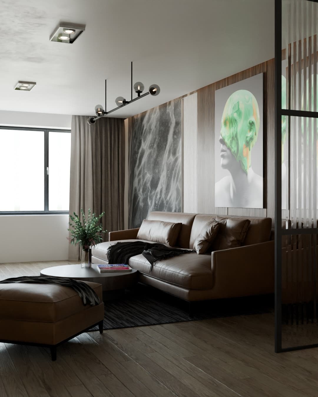 Cinematic art video scene — urban living room